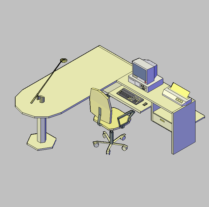 Bloque Autocad Vista de Mesa trabajo despacho en 3D